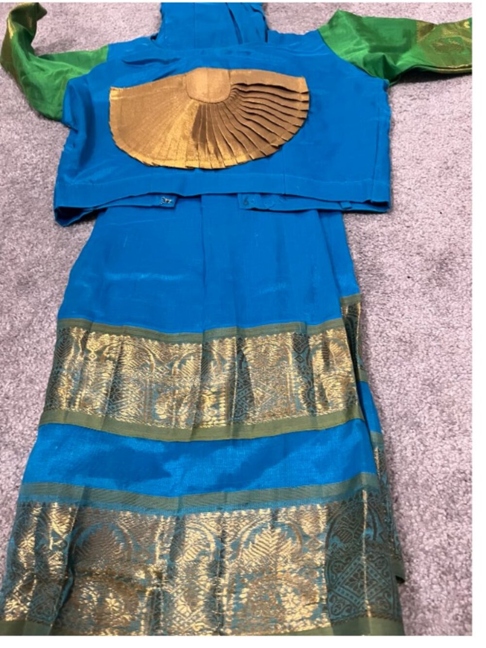 Kids Silk Pattu Pavadai Set - Blue & Green Traditional South Indian Dress